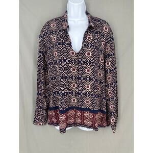 Some Days Lovin Top Womens XS Blue Button Oversized V Neck Boho Western Viscose